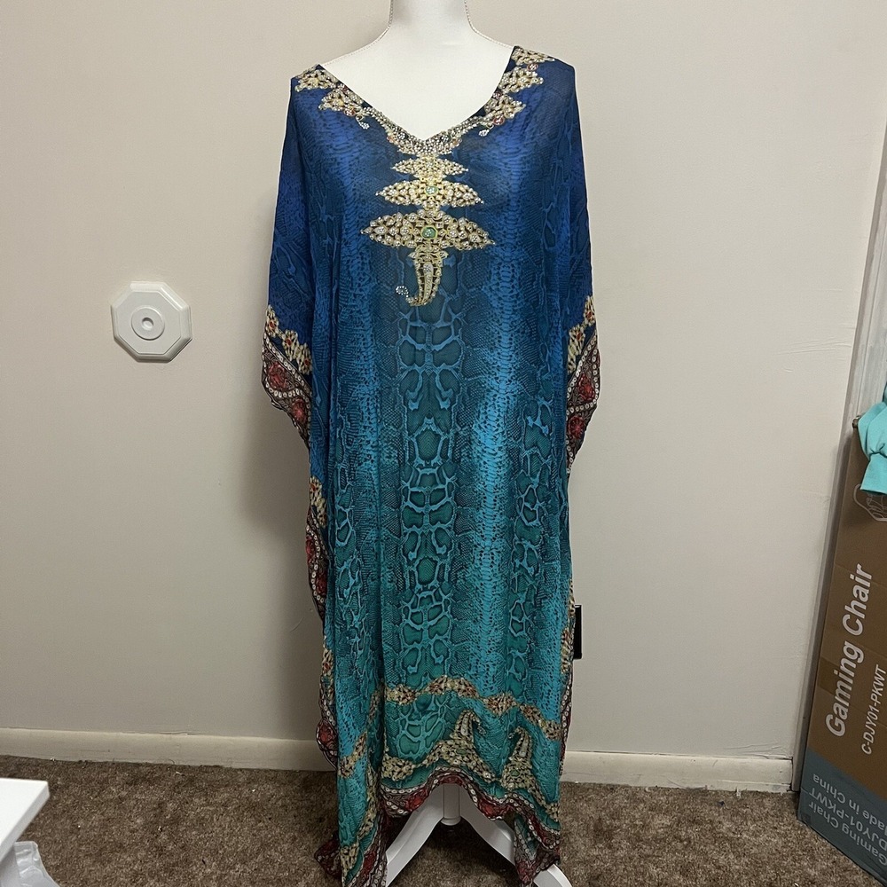 Rare Soft Surroundings Caftan Morning Dress Animal Print Jewels Lightweight O/S